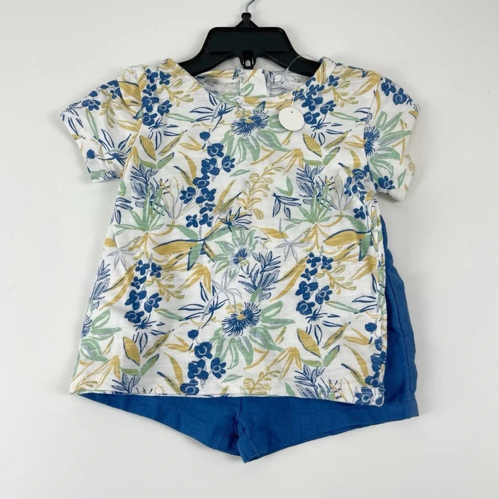 NEW Nordstrom Baby Boy Outfit 12 Months Shorts Shirt Blue Floral NWT